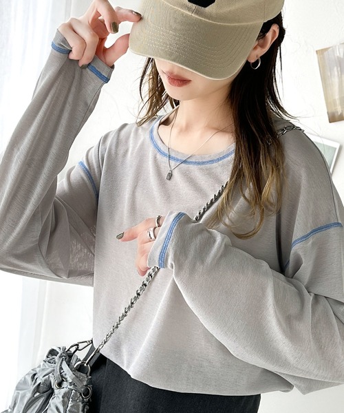tシャツ 大人のこなれトップス。配色ステッチシアープルオーバー（長袖） レディース | classicalelf | 23