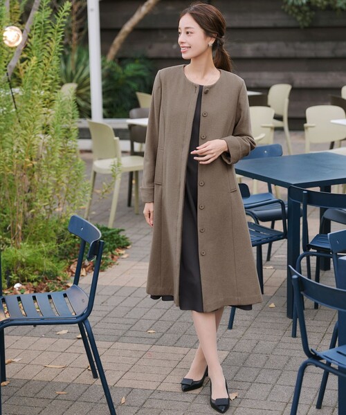Tiaclasse ノーカラーコート コート ノーカラーバックリボンウール Tiaclasse ノーカラーコート コート ノーカラーバックリボンウール