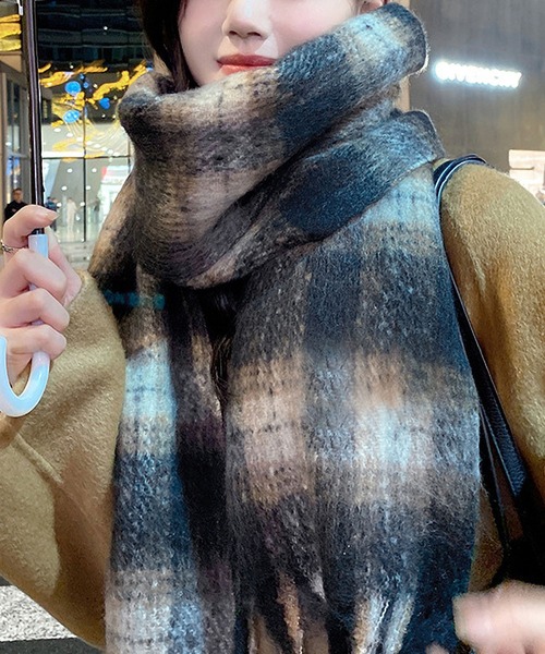 BLANC FICELLE マフラー ストール あったか チェック マフラー