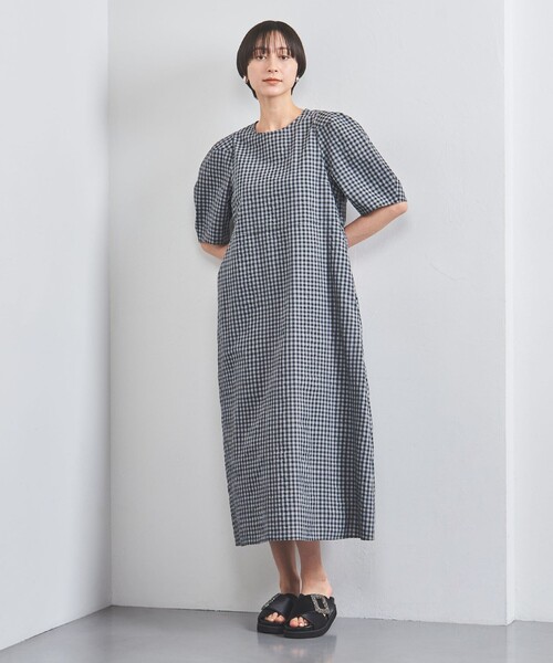 UNITED ARROWS ワンピース オープン バックリボン チェック