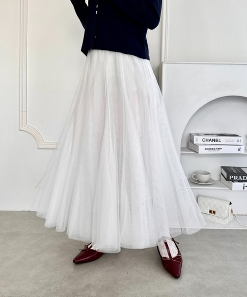Loueme スカート ボリュームチュールシアースカート「26SS新作グレー