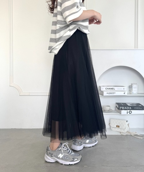 Loueme スカート ボリュームチュールシアースカート「26SS新作グレー
