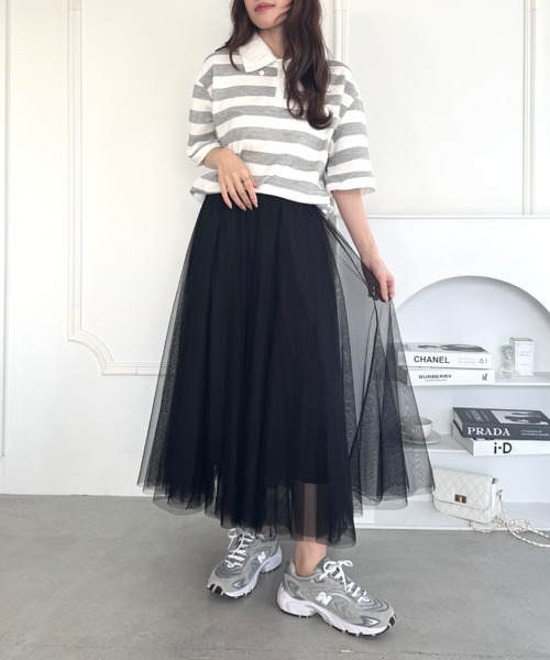 Loueme スカート ボリュームチュールシアースカート「26SS新作グレー