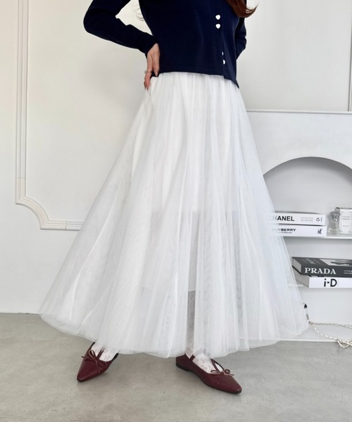 Loueme スカート ボリュームチュールシアースカート「26SS新作グレー