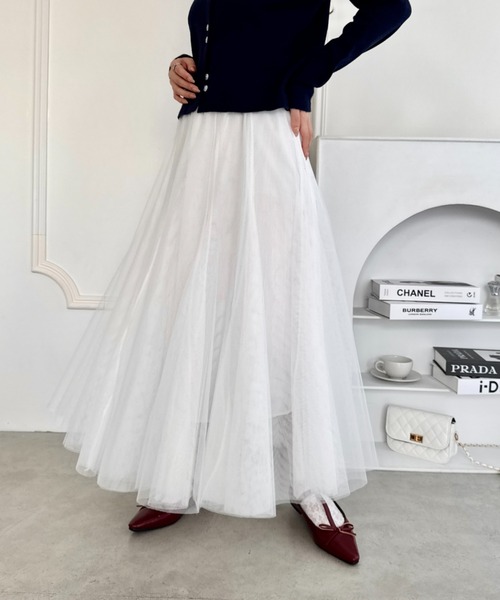Loueme スカート ボリュームチュールシアースカート「26SS新作グレー