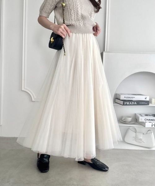 Loueme スカート ボリュームチュールシアースカート「26SS新作グレー