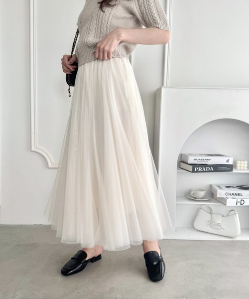 Loueme スカート ボリュームチュールシアースカート「26SS新作グレー