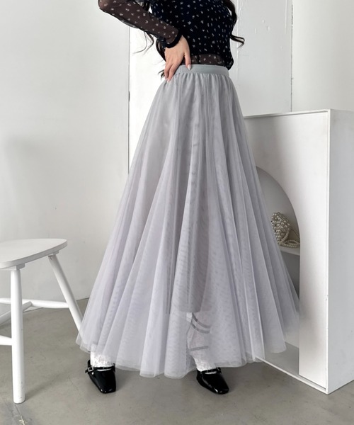 Loueme スカート ボリュームチュールシアースカート「26SS新作グレー