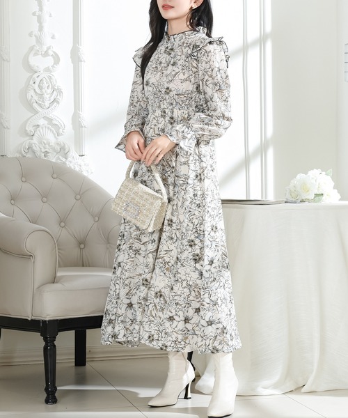 Lace Ladies（レースレディース） ワンピース 花柄 肩フリル スタンド