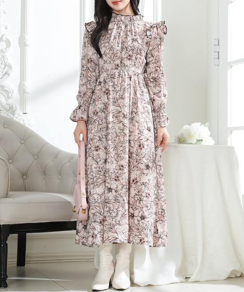 Lace Ladies（レースレディース） ワンピース 花柄 肩フリル スタンド