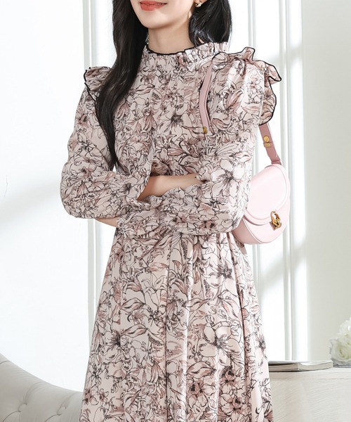 Lace Ladies（レースレディース） ワンピース 花柄 肩フリル スタンド