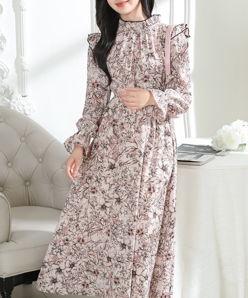 Lace Ladies（レースレディース） ワンピース 花柄 肩フリル スタンド