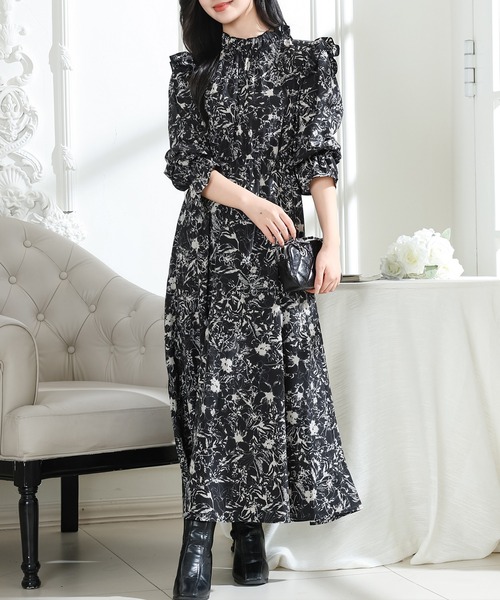 Lace Ladies（レースレディース） ワンピース 花柄 肩フリル スタンド