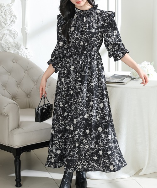 Lace Ladies（レースレディース） ワンピース 花柄 肩フリル スタンド