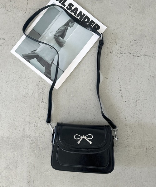 ショルダーバッグ バッグ ワンポイントリボンフラップショルダーバッグ