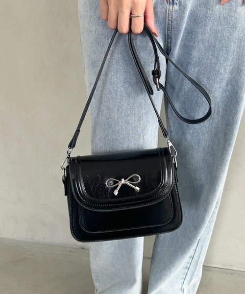 ショルダーバッグ バッグ ワンポイントリボンフラップショルダーバッグ