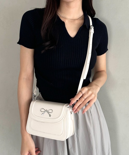 ショルダーバッグ バッグ ワンポイントリボンフラップショルダーバッグ