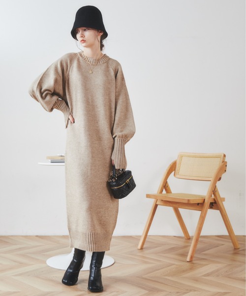 ANGIE ニットワンピース FREE ベージュ レディース : ZOZOTOWN Yahoo