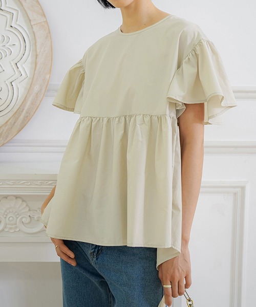ブラウス シャツ ペプラムフリルＴシャツブラウス レディース ブラウス シャツ レイヤー風ペプラムフリルブラウス レディース