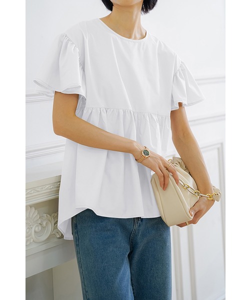 ブラウス シャツ ペプラムフリルＴシャツブラウス レディース ブラウス シャツ レイヤー風ペプラムフリルブラウス レディース