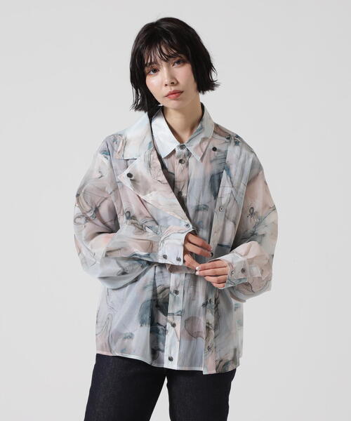 ブラウス シャツ CASANE（カサネ）別注マーブルペイントデザインシャツ レディース ブラウス シャツ CASANE（カサネ）別注マーブルペイントデザイン