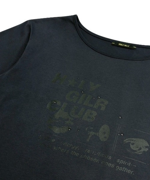 tシャツ 「HOLY NUMBER 7」OFF-SHOULDER HOLY GIRL CLUB GRAPHICS  SHORT-SLEEVED T-S HOLY NUMBER 7】OFF-SHOULDER HOLY GIRL CLUB GRAPHICS SHORT