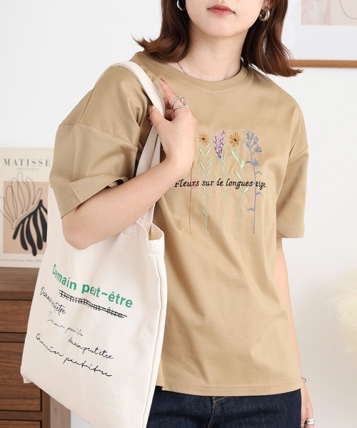 定価5.3万 CORDERA 24AW EMBROIDERY 刺繍 短丈シャツ tシャツ BRODIAEA カラフルフラワー刺繍半袖Tシャツ レディース