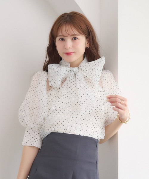 Ambre Neige（アンブルネージュ） ブラウス シャツ 夏 半袖 2way big