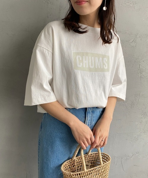 「CHUMS」 半袖Tシャツ M グレイッシュベージュ レディース