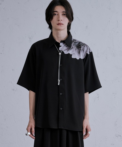 momos様★ JILSANDER 花モチーフ シャツ ブラウス 黒 Fit more（フィットモア） ブラウス シャツ フラワーモチーフロング