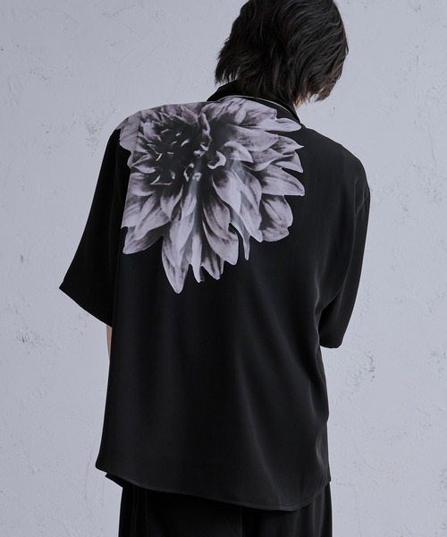 momos様★ JILSANDER 花モチーフ シャツ ブラウス 黒 Fit more（フィットモア） ブラウス シャツ フラワーモチーフロング