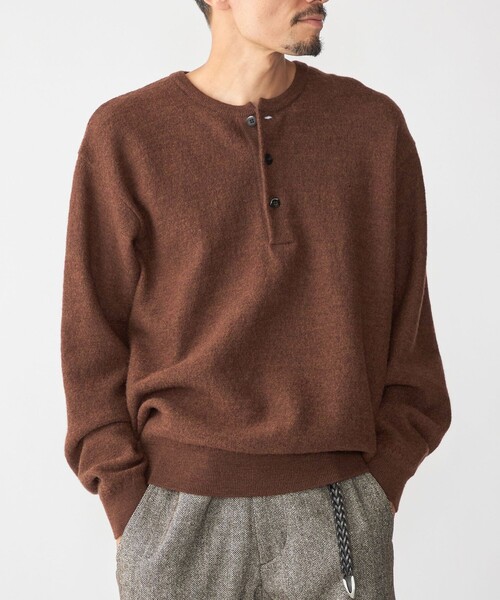ships ヘンリーリブニットプルオーバー◇ブラウン 新品未開封 春素材 今季 SHIPS（シップス） セーター ニット SHIPS: ヘビー ボイルド ヘンリー