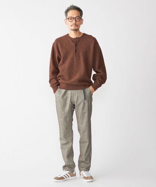 ships ヘンリーリブニットプルオーバー◇ブラウン 新品未開封 春素材 今季 SHIPS（シップス） セーター ニット SHIPS: ヘビー ボイルド ヘンリー