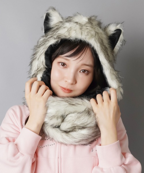 SPINNS（スピンズ） キャップ 帽子 マフラーにもなる耳付きフェイク