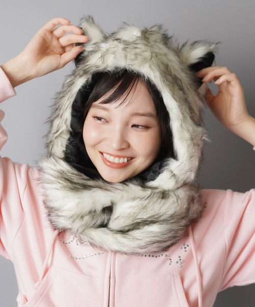 ヒョウ柄 マフラーキャップ 楽天市場】帽子 マフラー レディース 動物 ネックウォーマー キャップ