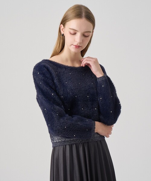 ANAYI（アナイ） ニット セーター フェザージャガードビジュー プル