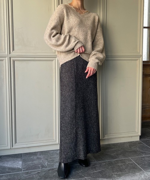 「JUNOAH」 長袖ニット FREE グレイッシュベージュ レディース_画像4