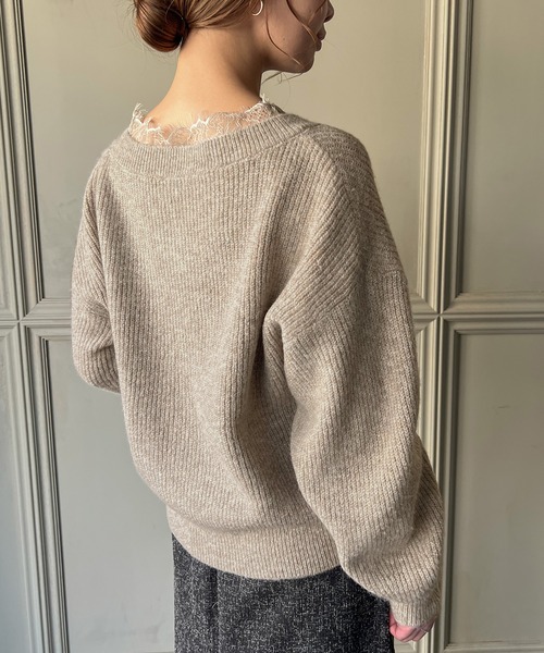 「JUNOAH」 長袖ニット FREE グレイッシュベージュ レディース_画像5