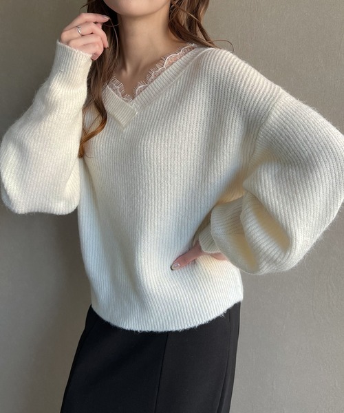 「JUNOAH」 長袖ニット FREE グレイッシュベージュ レディース_画像6