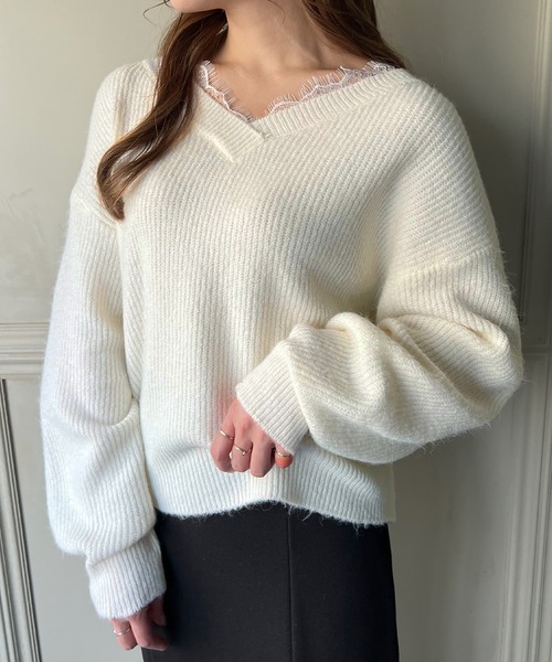 「JUNOAH」 長袖ニット FREE グレイッシュベージュ レディース_画像7