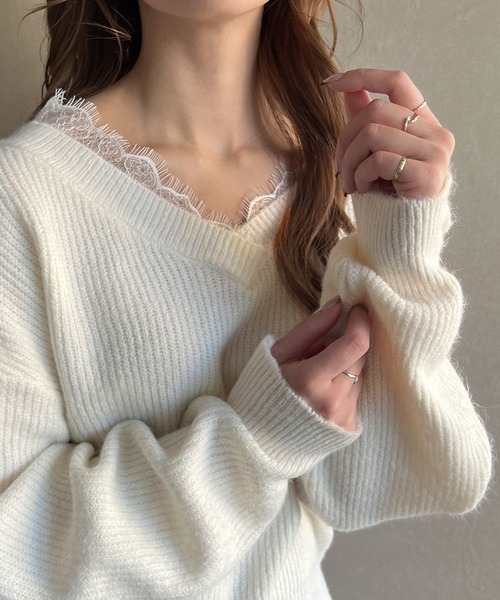 「JUNOAH」 長袖ニット FREE グレイッシュベージュ レディース_画像8