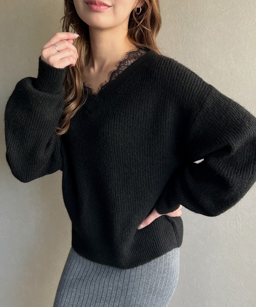 「JUNOAH」 長袖ニット FREE グレイッシュベージュ レディース_画像9