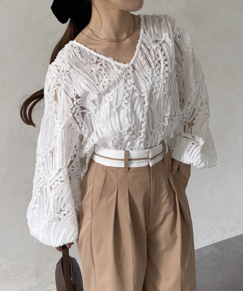 「Thevon」 長袖ブラウス FREE オフホワイト レディース_画像6