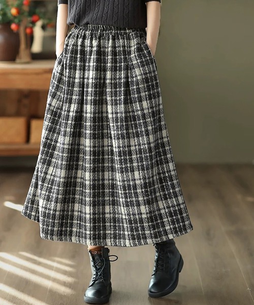 スカート プリーツ風チェック柄フレアスカート : ZOZOTOWN Yahoo!店