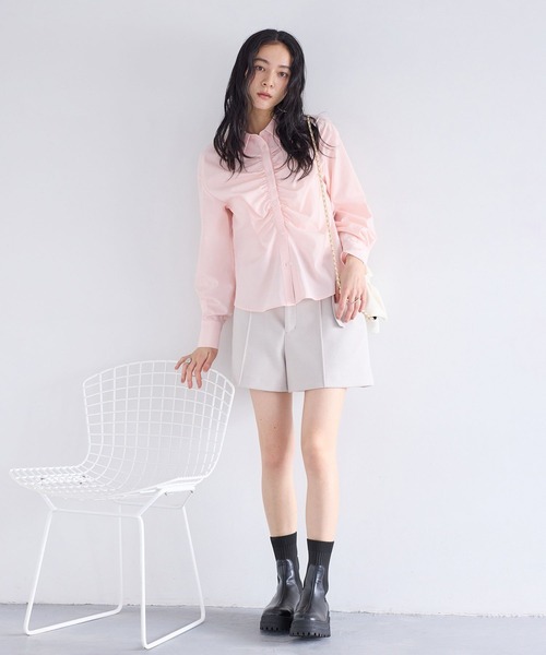 【新品】ピンク フロントギャザー 長袖クロップド　ブラウス VIS（ビス） ブラウス シャツ 入学式 入園式 卒園式 フロントギャザー