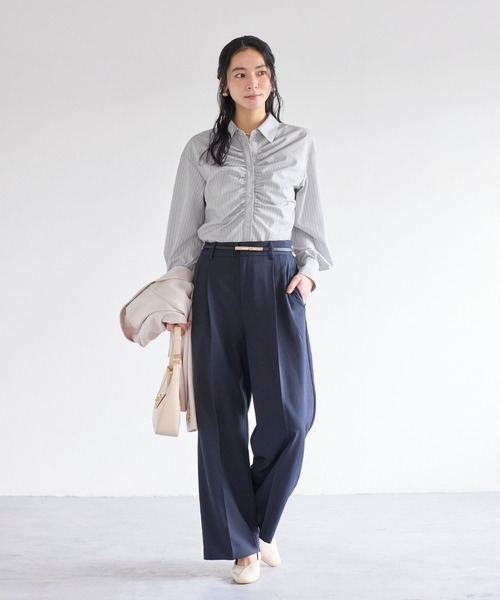 【新品】ピンク フロントギャザー 長袖クロップド　ブラウス VIS（ビス） ブラウス シャツ 入学式 入園式 卒園式 フロントギャザー