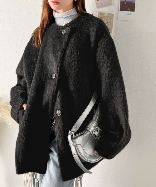 「classicalelf」 ノーカラーコート SMALL ブラック レディース_画像2