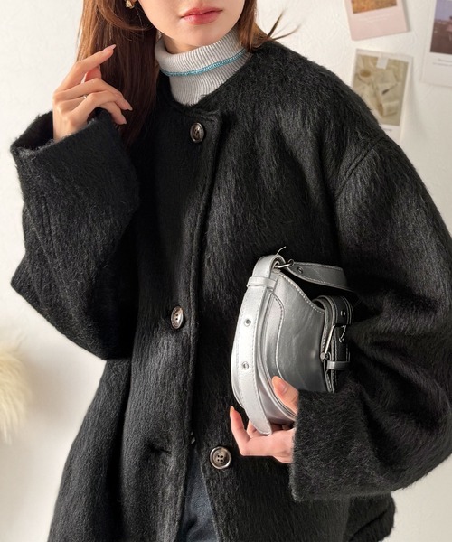 「classicalelf」 ノーカラーコート SMALL ブラック レディース_画像3