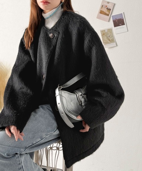 「classicalelf」 ノーカラーコート SMALL ブラック レディース_画像4