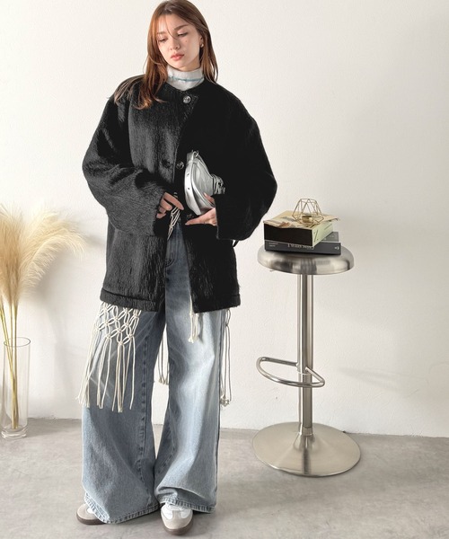 「classicalelf」 ノーカラーコート SMALL ブラック レディース_画像7